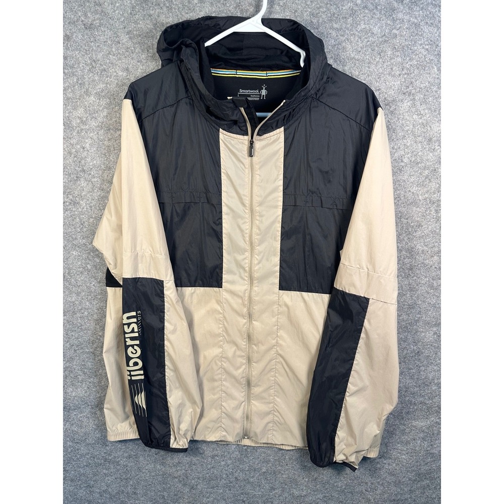 Smartwool x Jiberish Mens L Merino Lined Windbreaker Jacket Tan Black SW016854